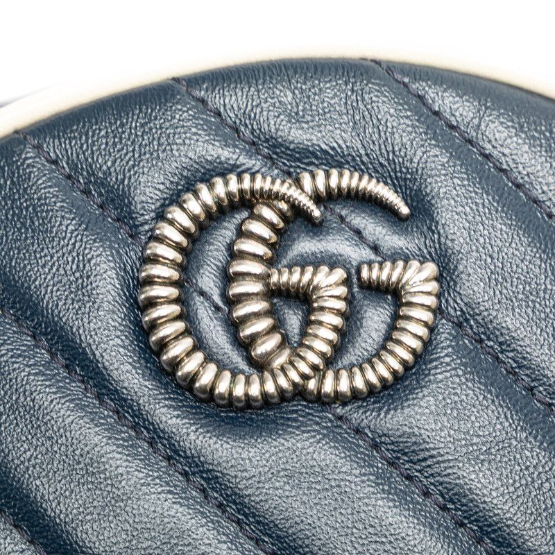 Gucci GG Marmont Mini Chain Shoulder Bag Navy White Leather