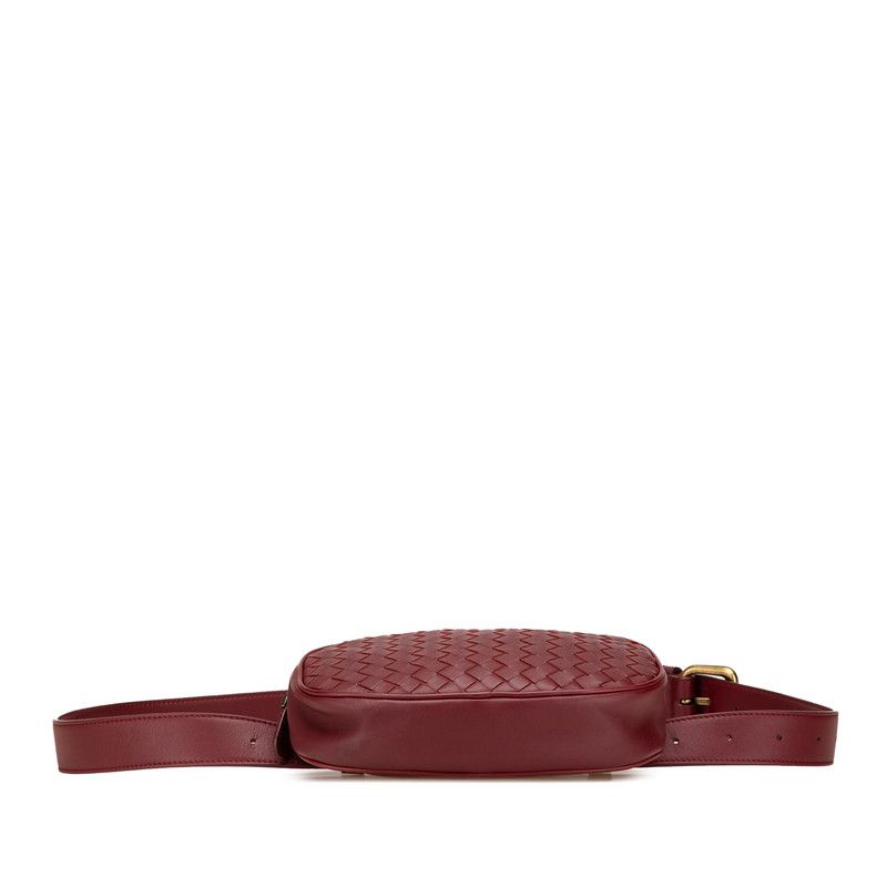 Bottega Veneta Intrecciato Waist Bag Wine Red Gold Leather