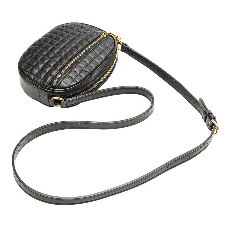 Celine CC Charm Small Crossbody Shoulder Bag Black Leather