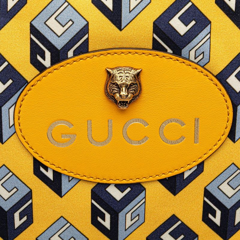 Gucci Toriko Drawstring Cube Backpack Nap Sac Yellow Blue Nylon Leather