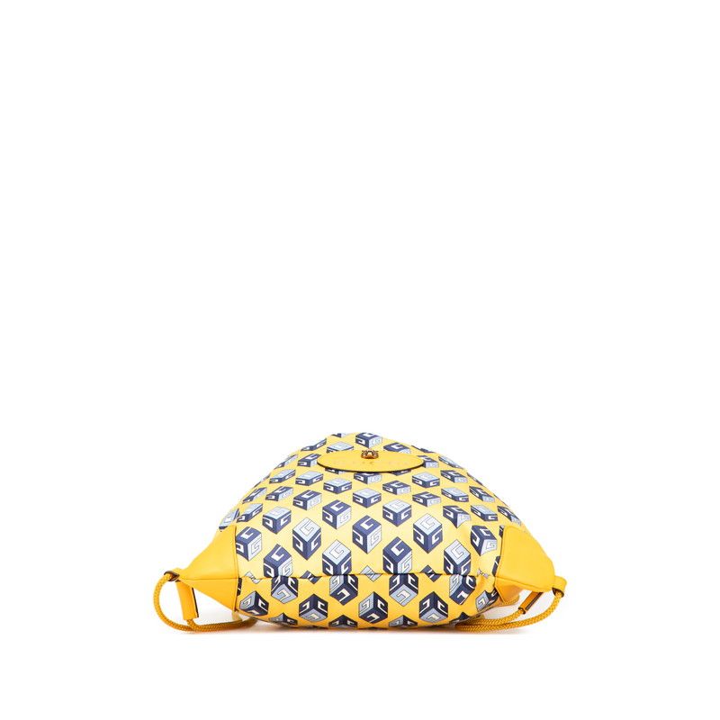 Gucci Toriko Drawstring Cube Backpack Nap Sac Yellow Blue Nylon Leather