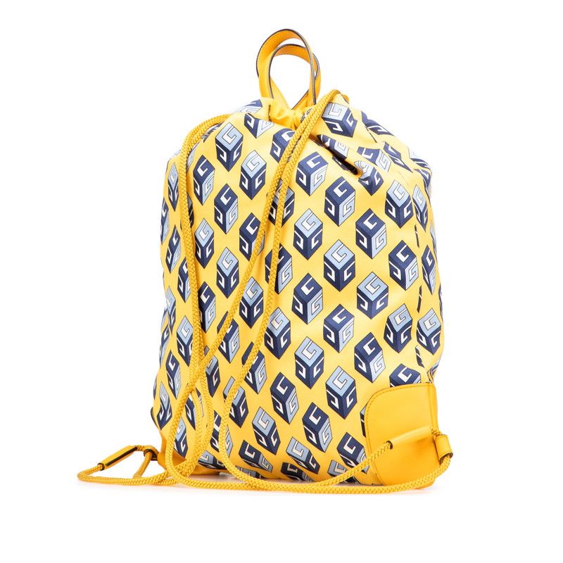 Gucci Toriko Drawstring Cube Backpack Nap Sac Yellow Blue Nylon Leather