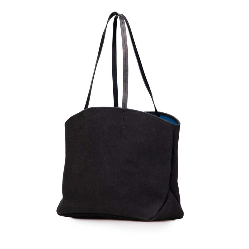 Prada Logo Tote Shoulder Bag Black Canvas Leather