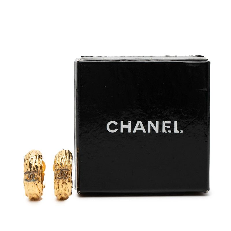 Chanel CC Logo Vintage Earrings Gold Plated