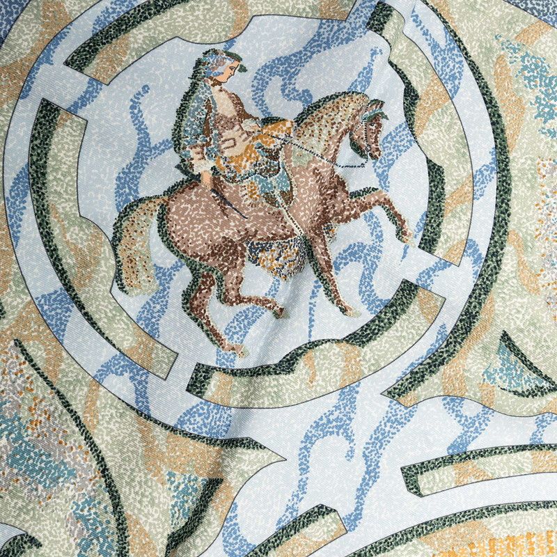 Hermes Carre 90 Peintre du Cheval Horse Painter Scarf Blue Green Silk