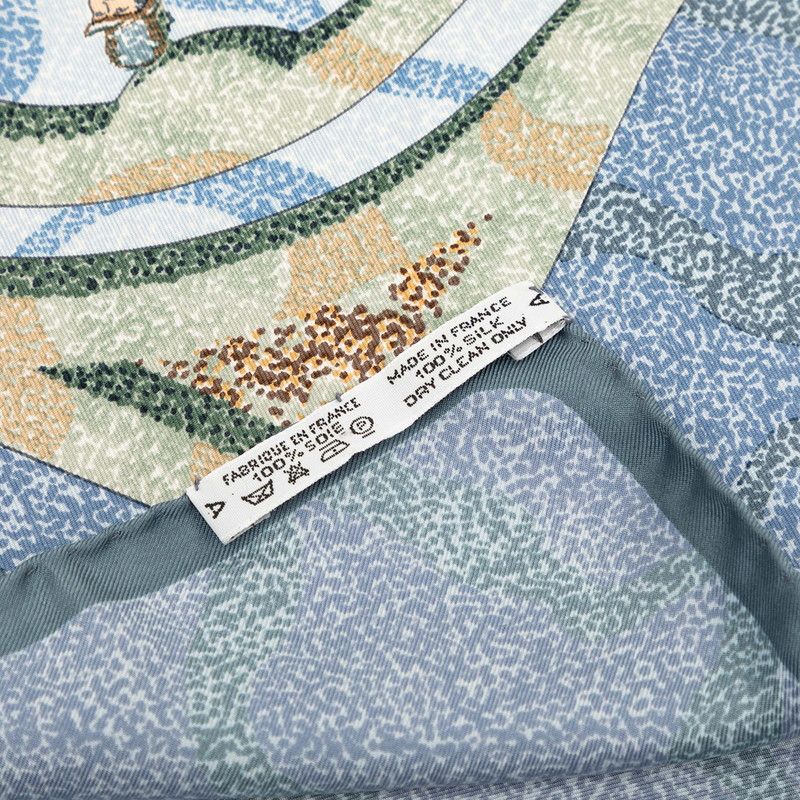 Hermes Carre 90 Peintre du Cheval Horse Painter Scarf Blue Green Silk