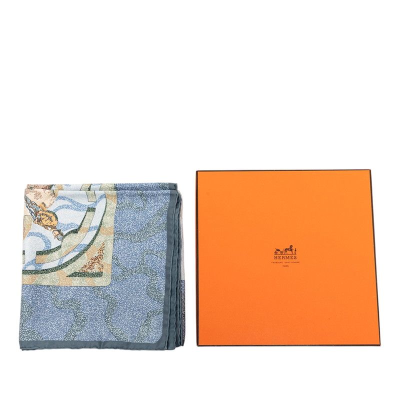 Hermes Carre 90 Peintre du Cheval Horse Painter Scarf Blue Green Silk