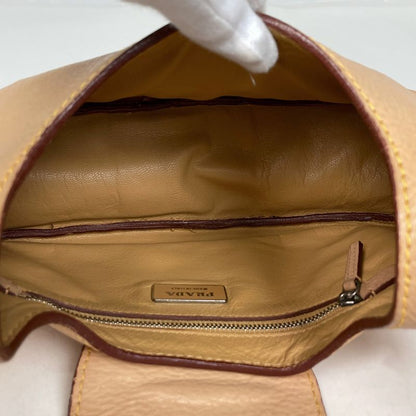 Prada Logo Handbag Leather Beige
