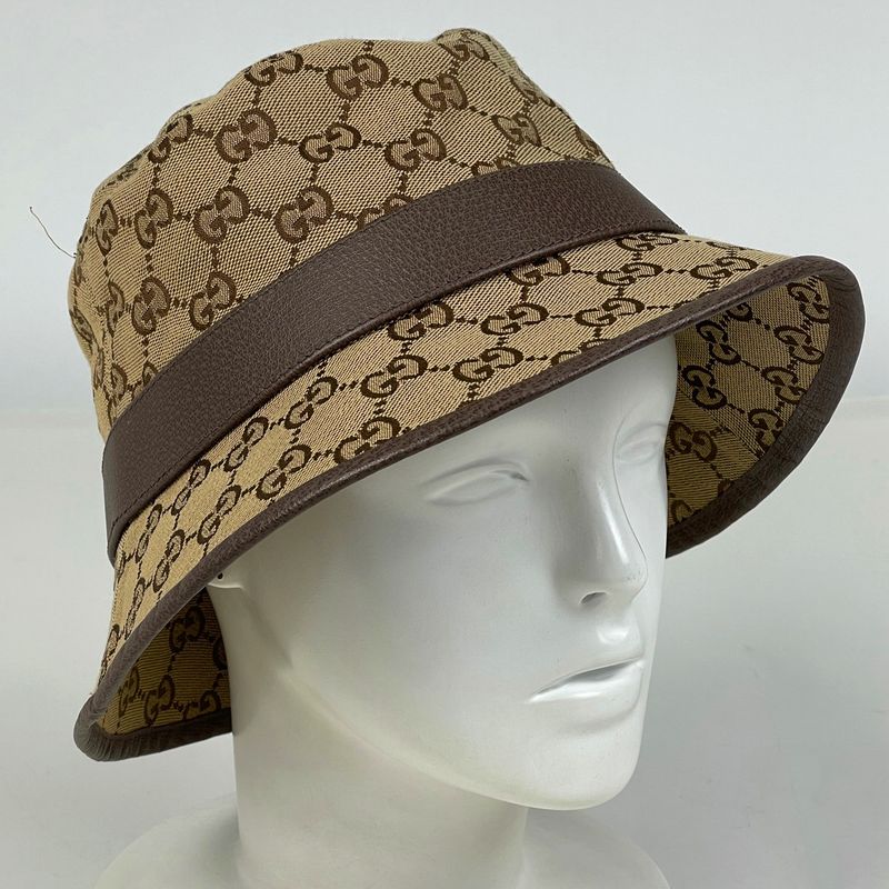 Gucci GG Marmont Bucket Hat Pattern Hat Cotton Polyester Cowhide Brown