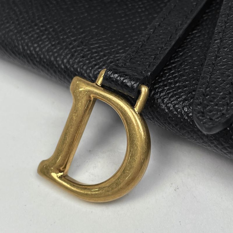 Dior Logo Chain Wallet Saddle Leather Black