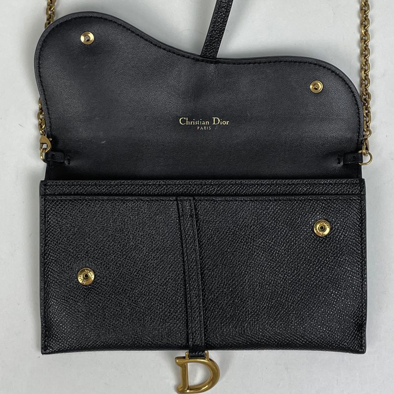 Dior Logo Chain Wallet Saddle Leather Black