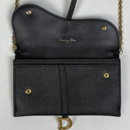 Dior Logo Chain Wallet Saddle Leather Black