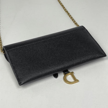 Dior Logo Chain Wallet Saddle Leather Black