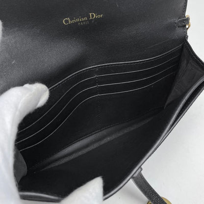 Dior Logo Chain Wallet Saddle Leather Black