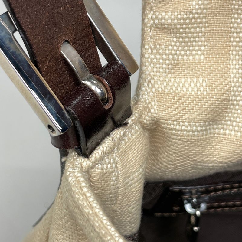 Fendi Zucca Pattern Shoulder Bag Mamma Bucket Canvas Beige