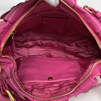 Prada Logo Handbag Gathered Leather Pink