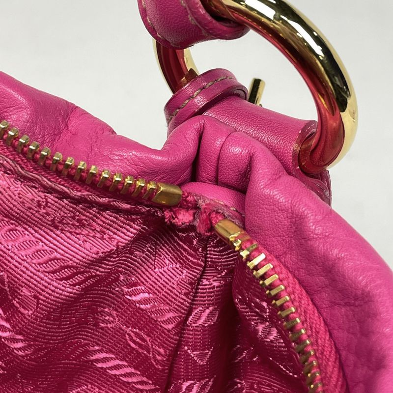 Prada Logo Handbag Gathered Leather Pink