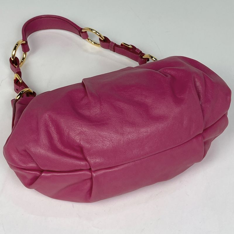 Prada Logo Handbag Gathered Leather Pink