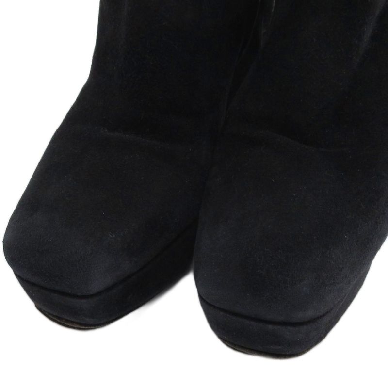 Miu Miu Miu Suede Chunky Heel Boots Black 37.5