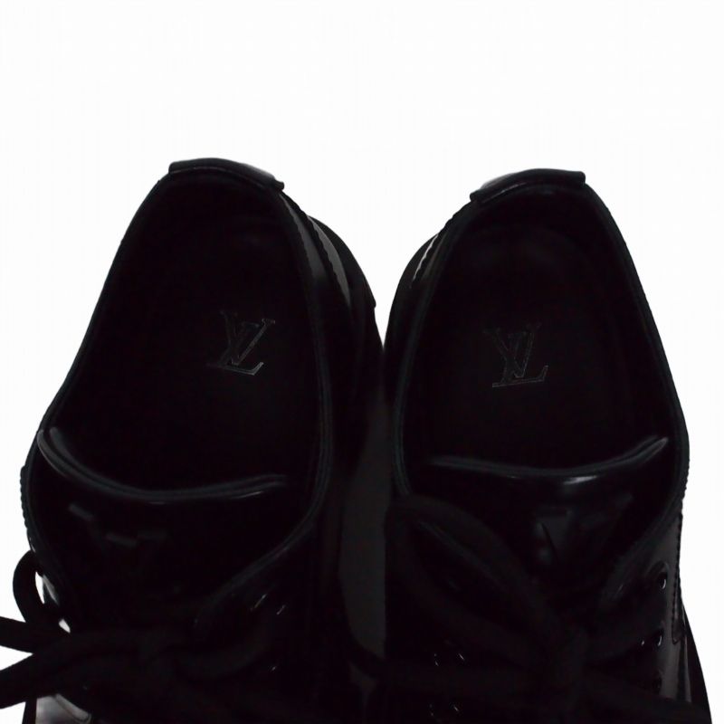 Louis Vuitton Checkered Loafers Lace Up Shoes Leather 6.5 Black