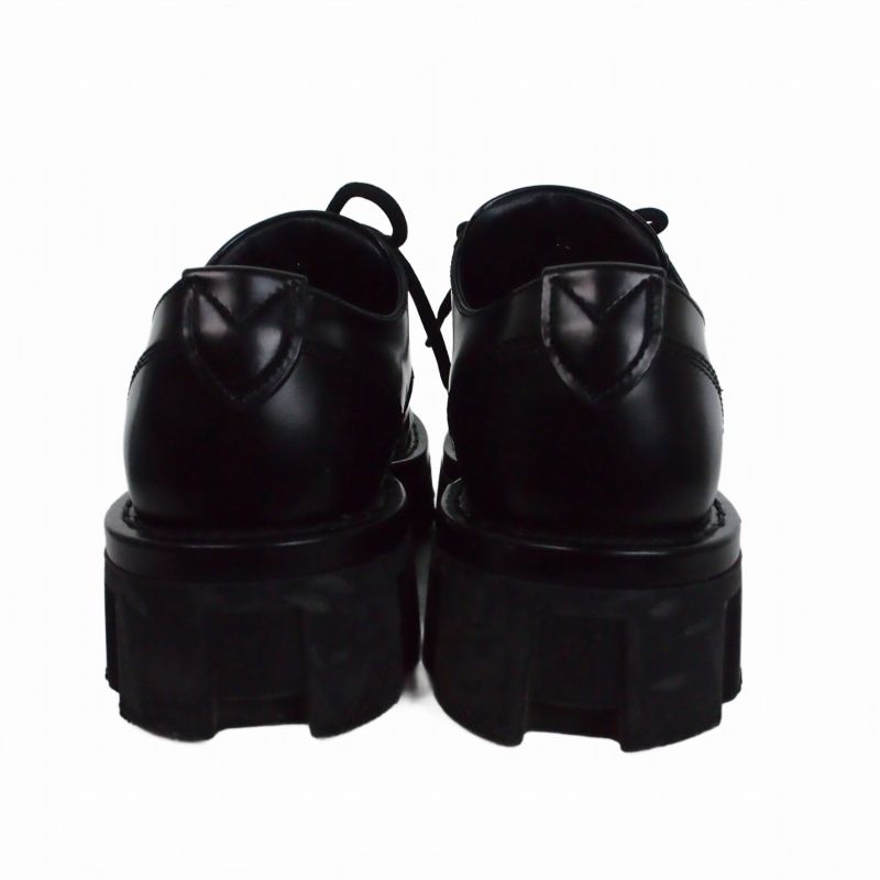 Louis Vuitton Checkered Loafers Lace Up Shoes Leather 6.5 Black