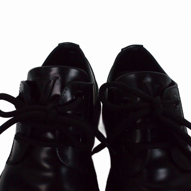 Louis Vuitton Checkered Loafers Lace Up Shoes Leather 6.5 Black