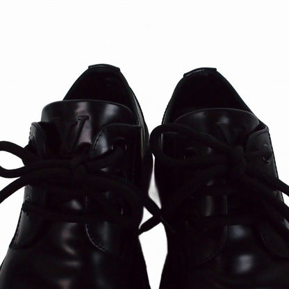 Louis Vuitton Checkered Loafers Lace Up Shoes Leather 6.5 Black