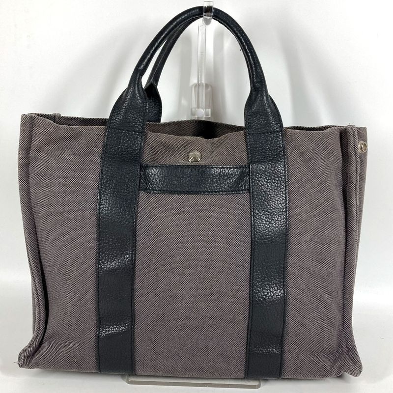 Hermes Handbag Sac Ane MM Leather Canvas Gray
