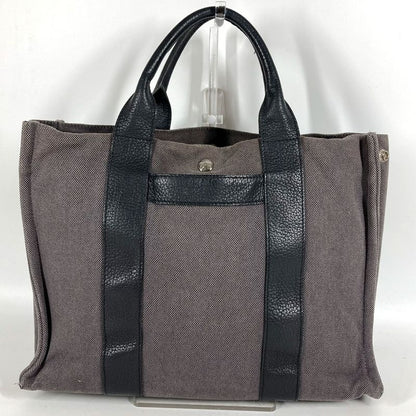 Hermes Handbag Sac Ane MM Leather Canvas Gray