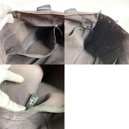 Hermes Handbag Sac Ane MM Leather Canvas Gray