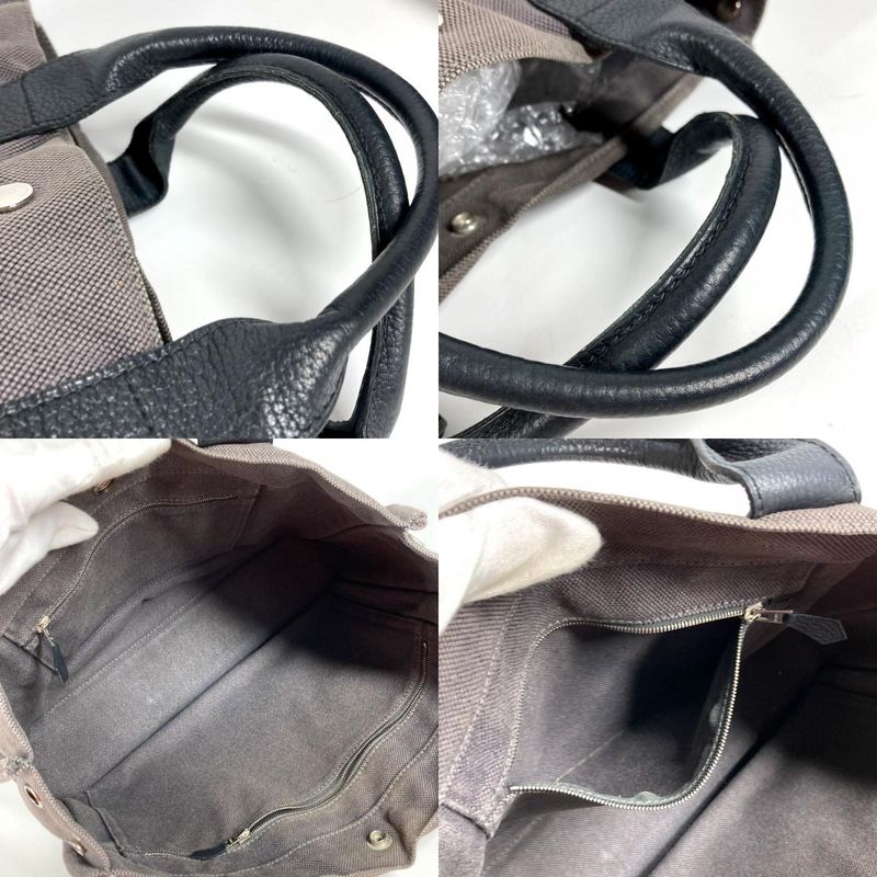 Hermes Handbag Sac Ane MM Leather Canvas Gray