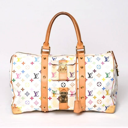 Louis Vuitton Keepall 45 Boston Bag Monogram Multicolor White Takashi Murakami