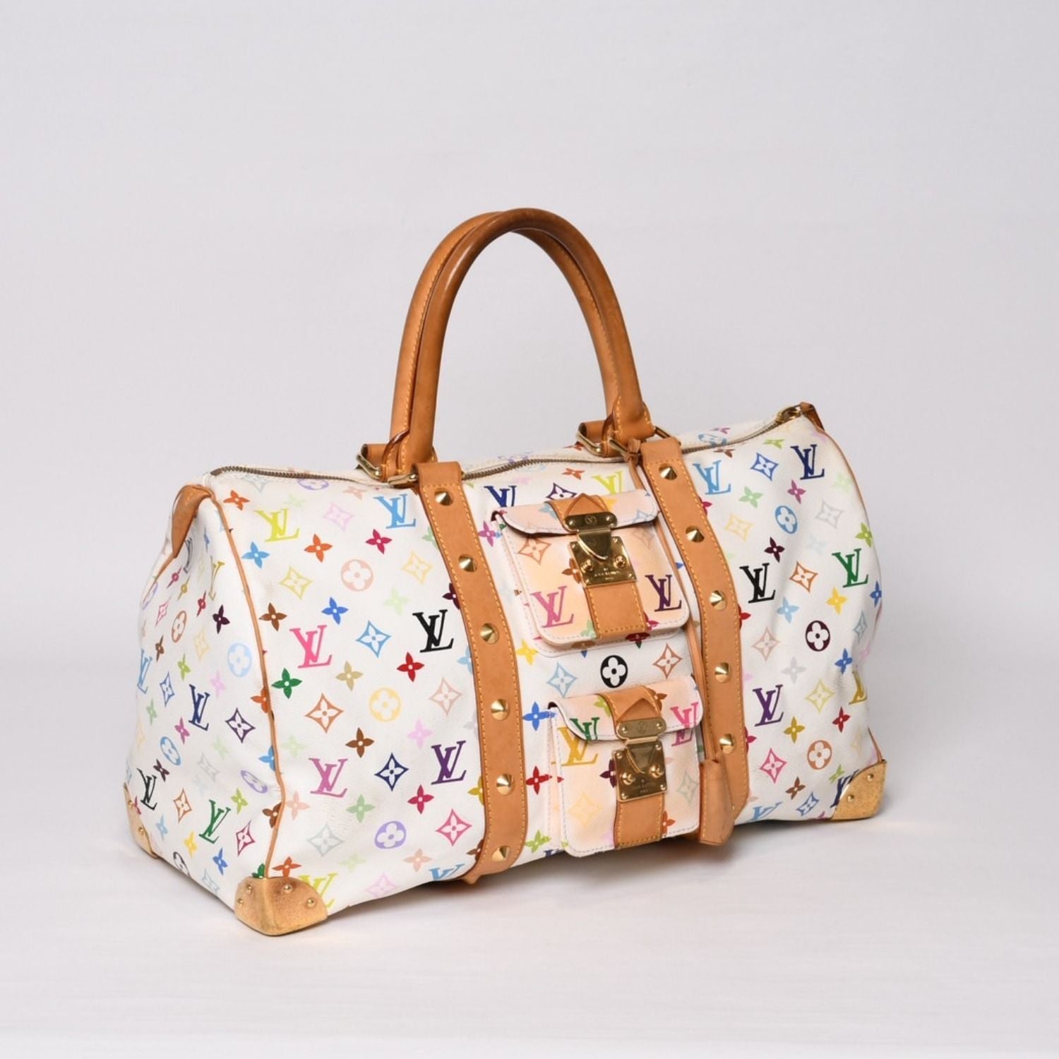 Louis Vuitton Keepall 45 Boston Bag Monogram Multicolor White Takashi Murakami — view 3