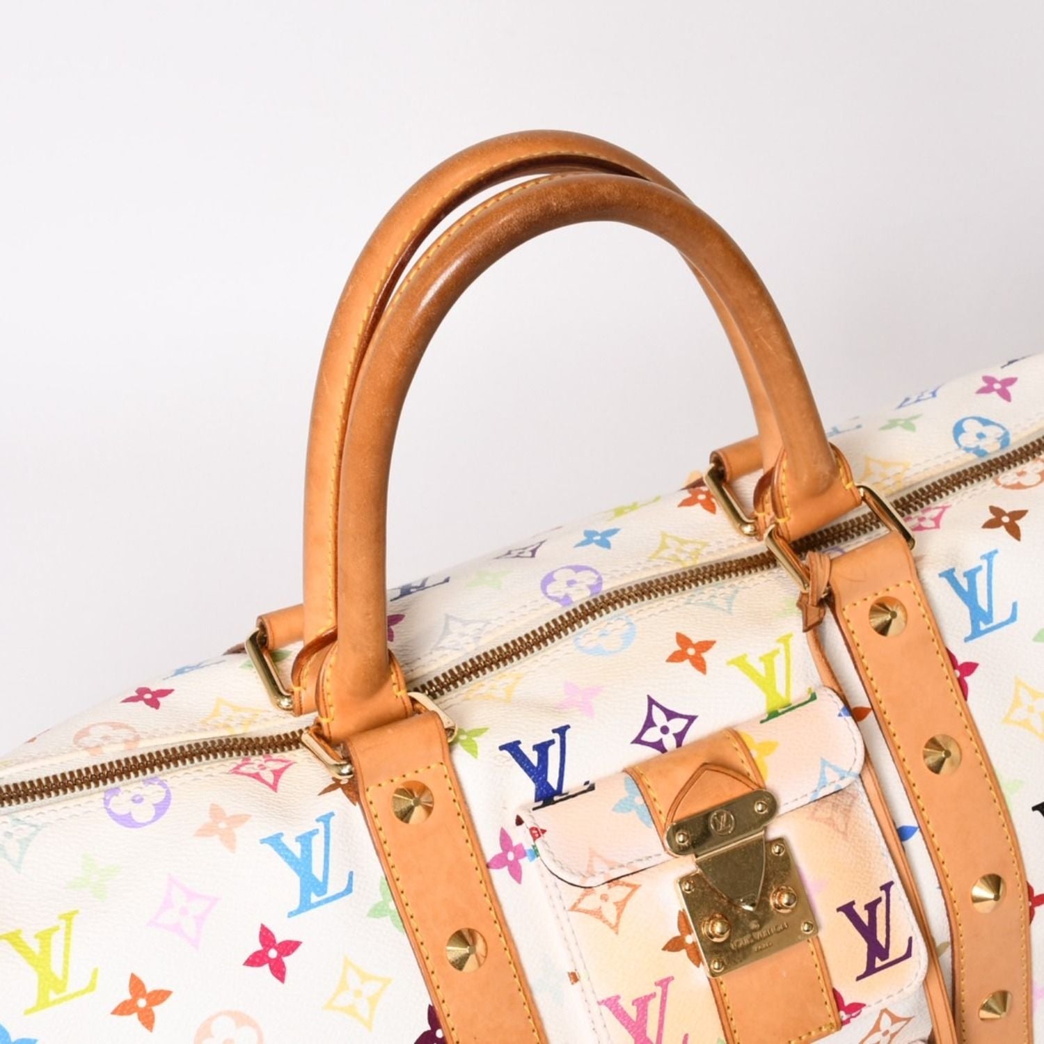 Louis Vuitton Keepall 45 Boston Bag Monogram Multicolor White Takashi Murakami — view 4