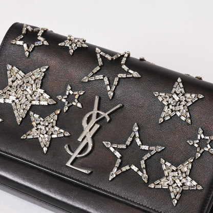 Saint Laurent Shoulder Bag YSL Logo Star Studs Leather Gold Black — view 5