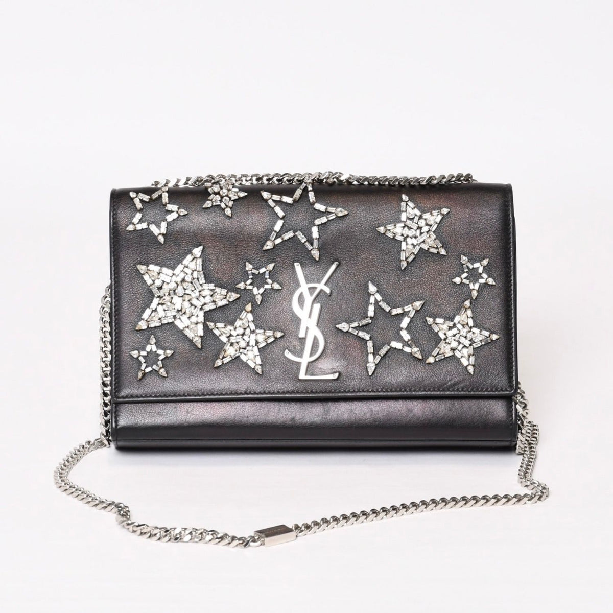 Saint Laurent Shoulder Bag YSL Logo Star Studs Leather Gold Black — view 2