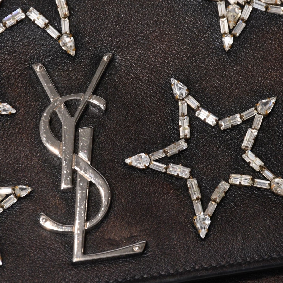 Saint Laurent Shoulder Bag YSL Logo Star Studs Leather Gold Black — view 7