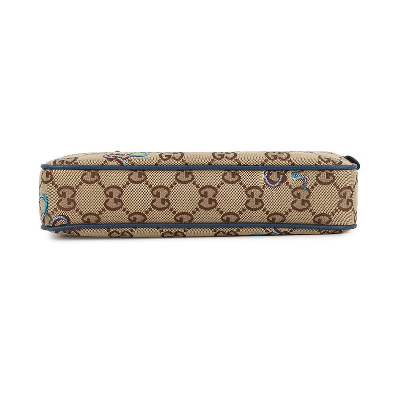 Gucci Shoulder Bag GG Canvas Snake Embroidery Small 2-Way Clutch