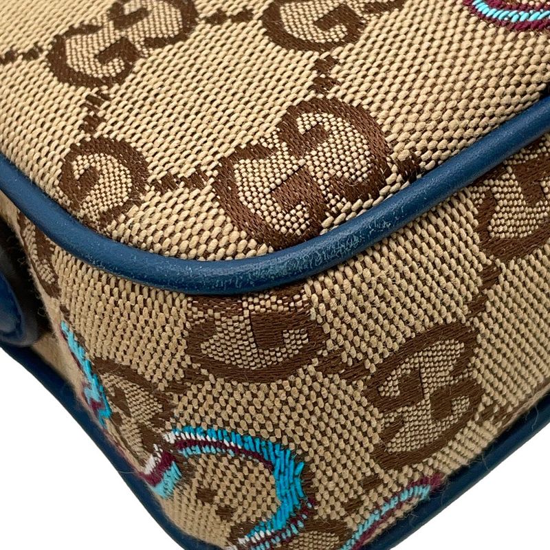 Gucci Shoulder Bag GG Canvas Snake Embroidery Small 2-Way Clutch