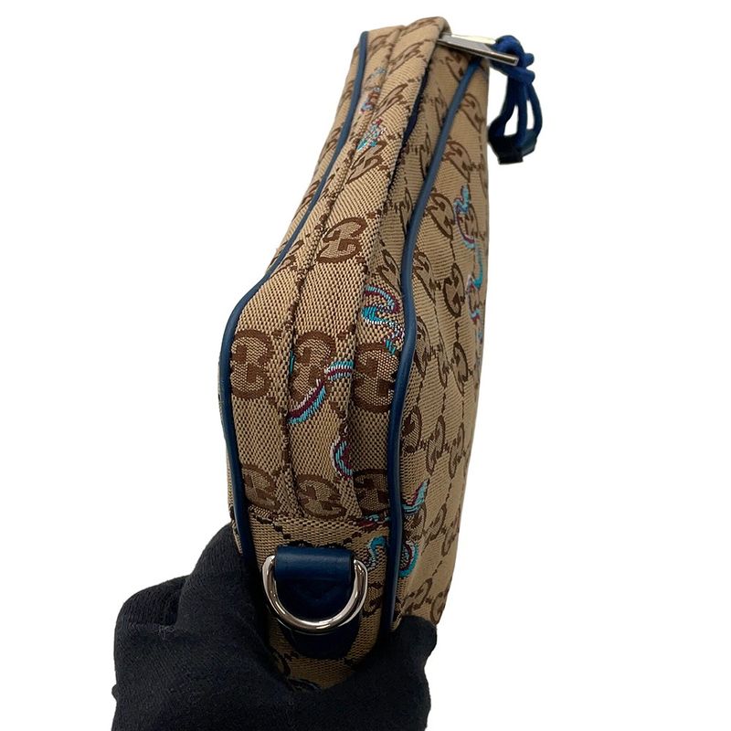 Gucci Shoulder Bag GG Canvas Snake Embroidery Small 2-Way Clutch