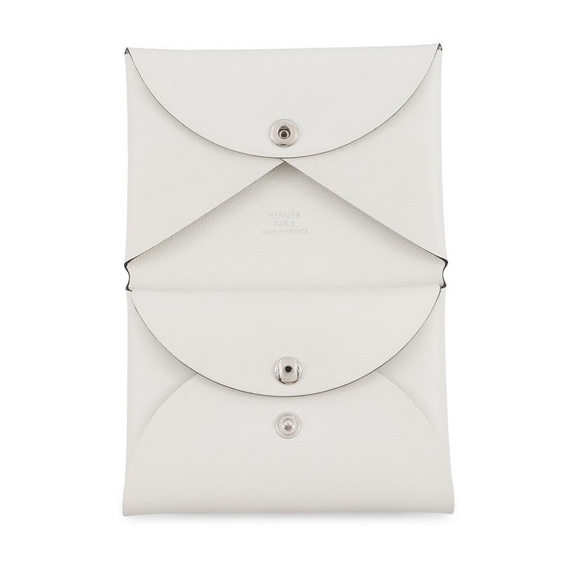 Hermes Coin Case Calvi Duo Spring Horse Blanc Silver Swift White
