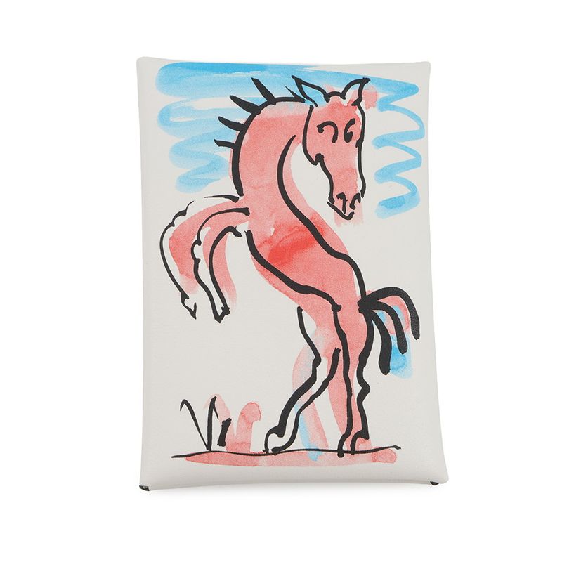 Hermes Coin Case Calvi Duo Spring Horse Blanc Silver Swift White