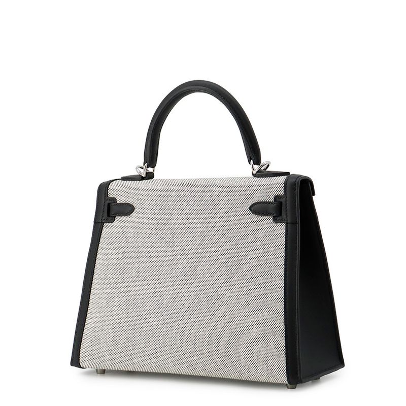 Hermes Handbag Kelly 25 Outer Sewing Ecru Black Silver Toile Ash Swift 2-Way