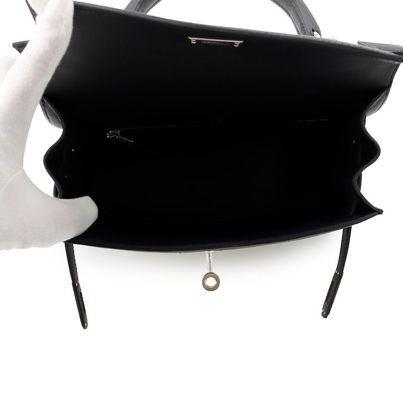 Hermes Handbag Kelly 25 Outer Sewing Ecru Black Silver Toile Ash Swift 2-Way