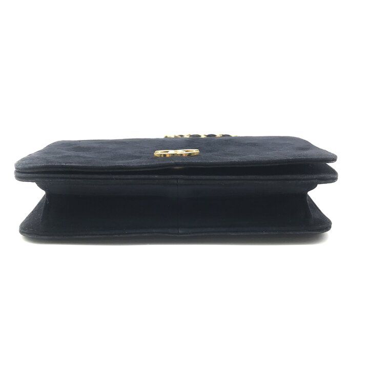 Chanel CC Logo Mini Quilted Velour Push Lock Chain Shoulder Bag Navy