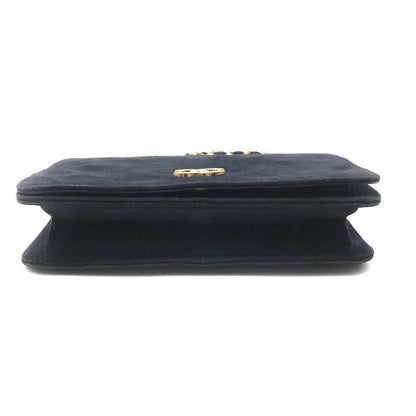 Chanel CC Logo Mini Quilted Velour Push Lock Chain Shoulder Bag Navy