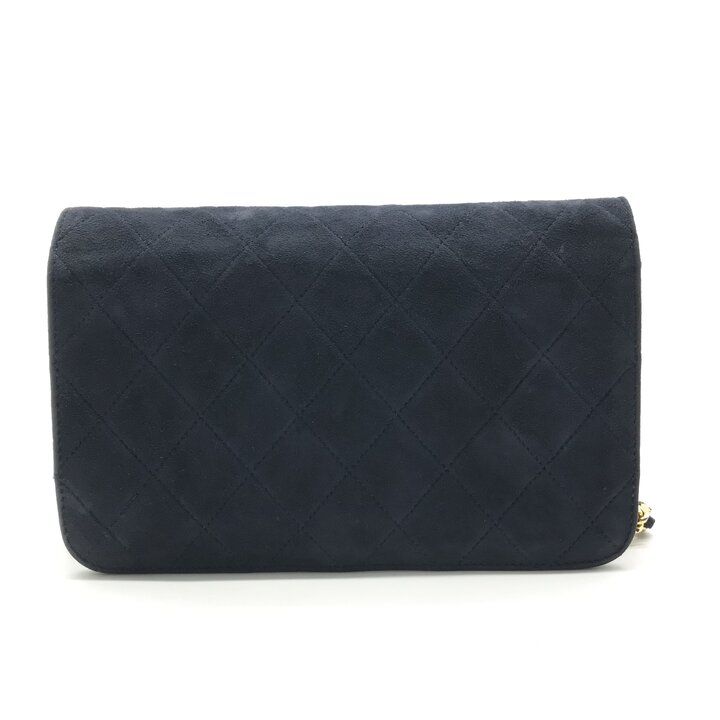 Chanel CC Logo Mini Quilted Velour Push Lock Chain Shoulder Bag Navy