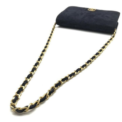 Chanel CC Logo Mini Quilted Velour Push Lock Chain Shoulder Bag Navy