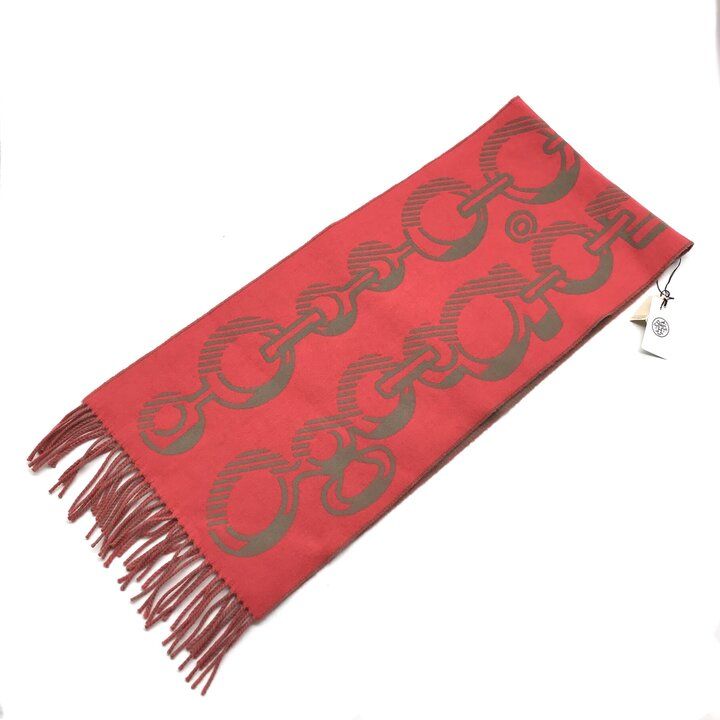 Hermes Dore Buckle Cashmere 100% Scarf Shawl Brown Red