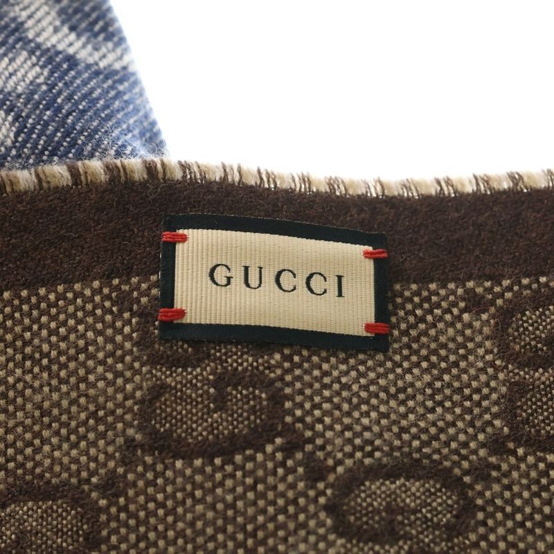 Gucci GG Jacquard Fringe Scarf Blue Brown